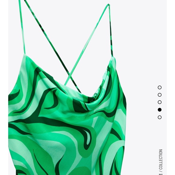 Zara Flowy Mini Swirl Green Satin Dress - Picture 9 of 12